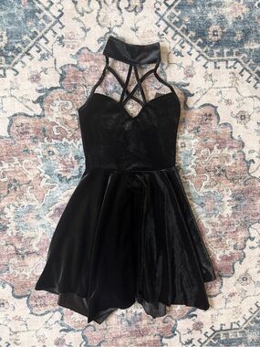 Widow Black Velvet Star Chocker Halter Dress